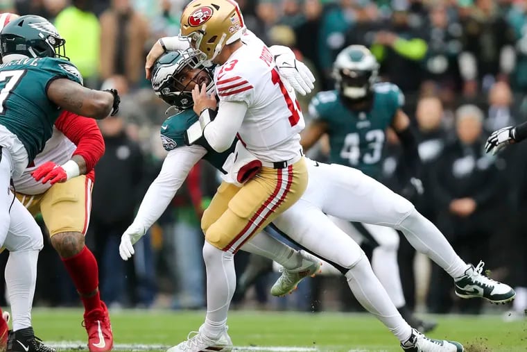 Eagles linebacker Haason Reddick knocked Brock Purdy out of last year's NFC championship game.