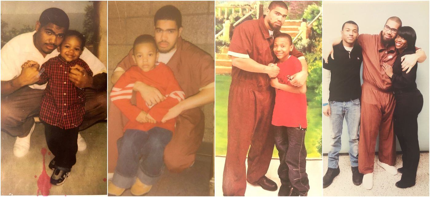 Terrance Lewis with his son Zahaire and, in far-right image, with Zahaire's mother, Bambi Boykin. The photos were taken over the course of Lewis' 19 years in state prison.