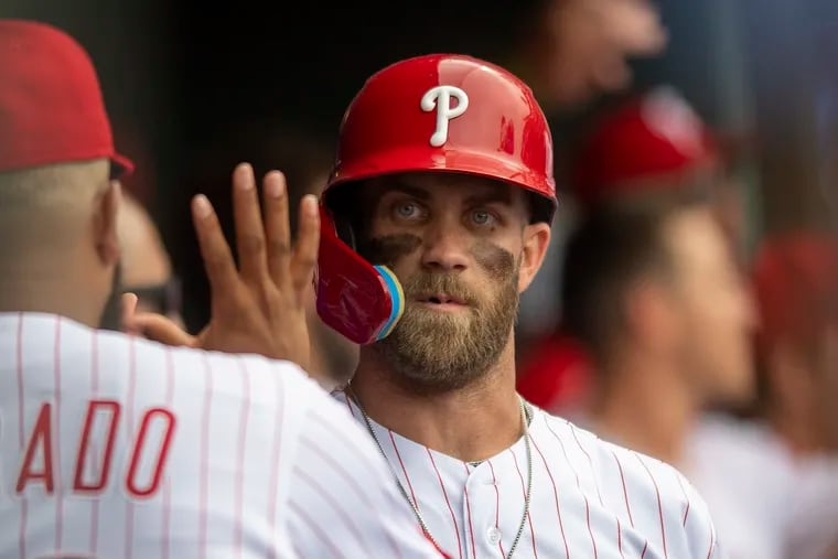 Phillies star Bryce Harper reached 10 years of major league service time Tuesday.