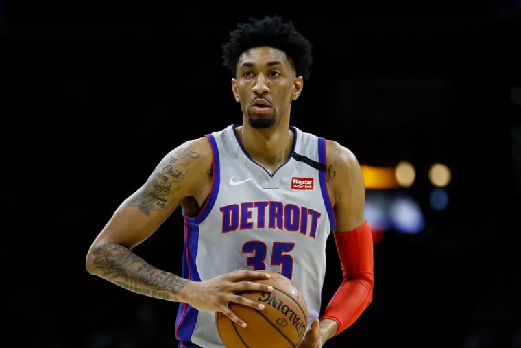 Detroit Pistons' Christian Wood in action against the 76ers on Wednesday, March 11, 2020.