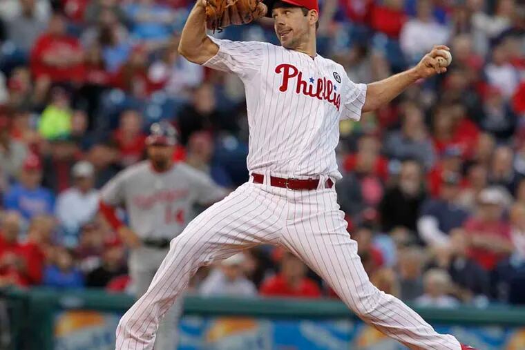 Philadelphia Phillies pitcher Cliff Lee works in the second inning against the Washington Nationals on Friday, May 2, 2014, at Citizens Bank Park in Philadelphia. (Ron Cortes/Philadelphia Inquirer/MCT)