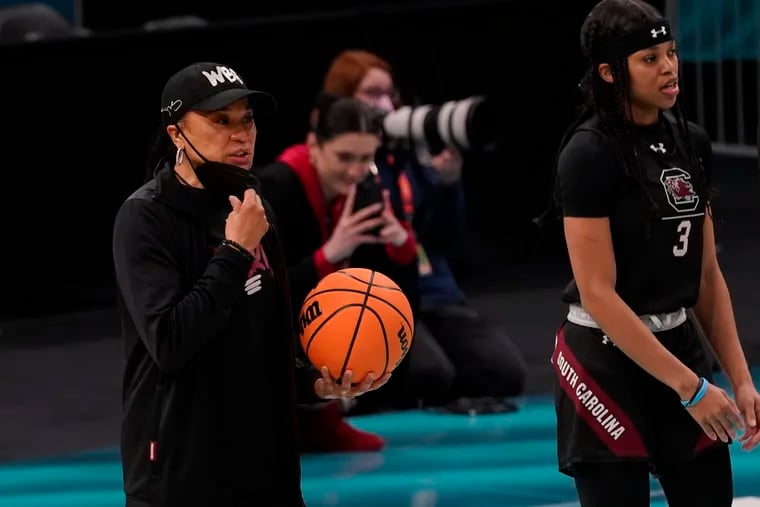 South Carolina head coach Dawn Staley watches her team practice on Thursday in Minneapolis, site of this year's women's Final Four.