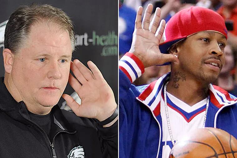 Chip Kelly and Allen Iverson. (Staff and AP photos)
