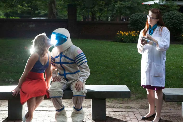 With "Experiment #39," theater is a kiss from an astronaut in Independence National Historical Park, as a lab-coated observer looks on. Old City becomes a giant stage.