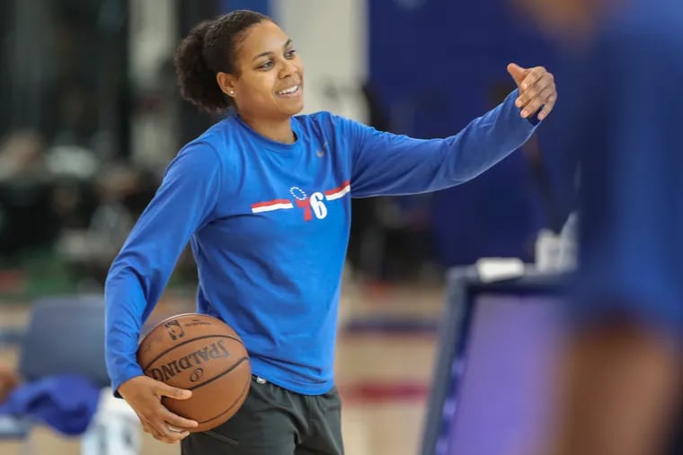 Lindsey Harding works out players at the Sixers' Camden facility this week.