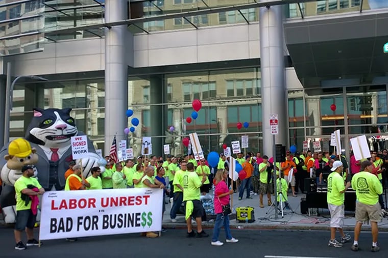 File photo: Members of the Carpenters union staged a protest for what they called an "unfair lockout" at the Pennsylvania Convention Center.