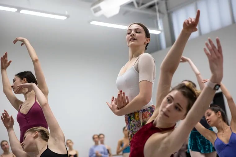 Sydney Dolan (center) rehearses "Dewdrop" in "The Nutcracker" with the Pennsylvania Ballet.