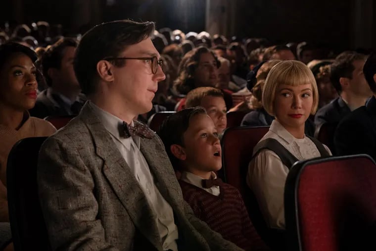 Paul Dano (left), Mateo Zoryan Francis-DeFord (middle), and Michelle Williams in "The Fabelmans," by Steven Spielberg.