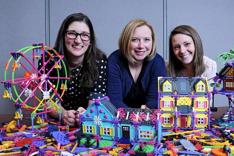Mighty Makers team members (from left) Kristen Krikorian, Heather Croston and Erica Schnebel, with some of the toys in the line. "The biggest challenge is industry insiders," Krikorian says. "There's been a bias that building toys are only for boys."