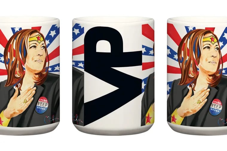 Perry Milou's image of Vice President Kamala Harris as Wonder Woman. The mugs were featured on Inside Edition.