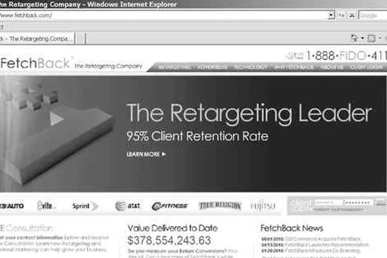 The website of FetchBack Inc., the ad &quot;retargeting&quot; firm purchased by GSI Commerce Inc. of King of Prussia.