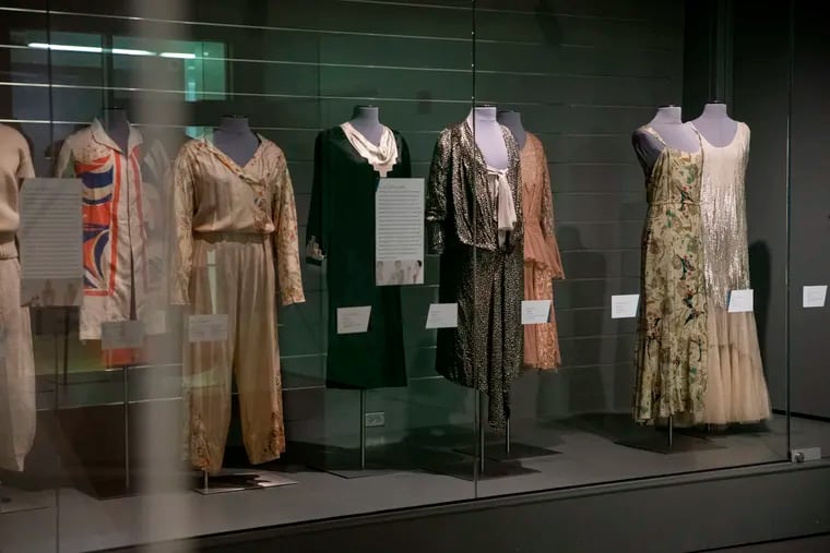 Pieces from the 1920s on display in the "Venus & Diana: Fashioning the Jazz Age exhibition" at the URBN Center at Drexel University. The exhibit was curated by Clare Sauro.