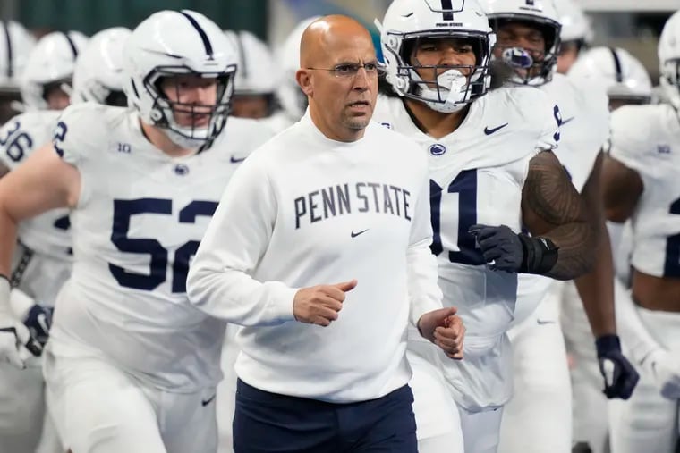 Penn State coach James Franklin and the Nittany Lions before a game against Michigan State on Nov. 24.