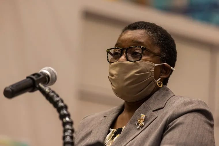 Pennsylvania Physician General Denise Johnson will be appointed the state's acting health secretary after Keara Klinepeter departs at the end of this week. Johnson, who is pictured on a visit to West Philadelphia in June, has made appearances at vaccine clinics and outreach initiatives around the state.