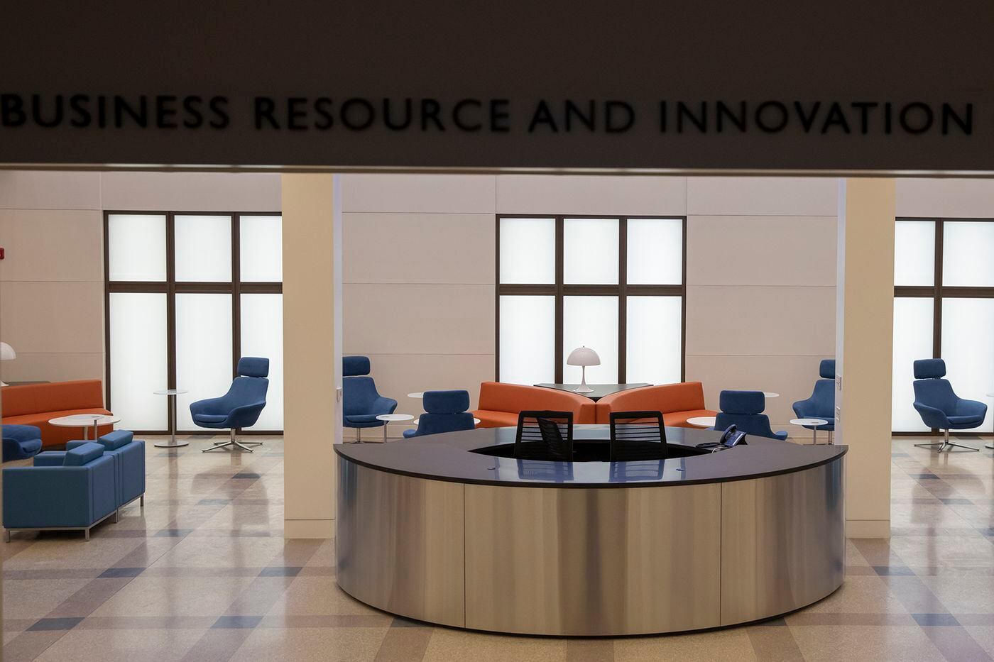 The BRIC, part of an area that once housed six levels of historic stacks that held more than 800,000 books, includes casual open spaces intended to encourage collaboration and networking among entrepreneurs.