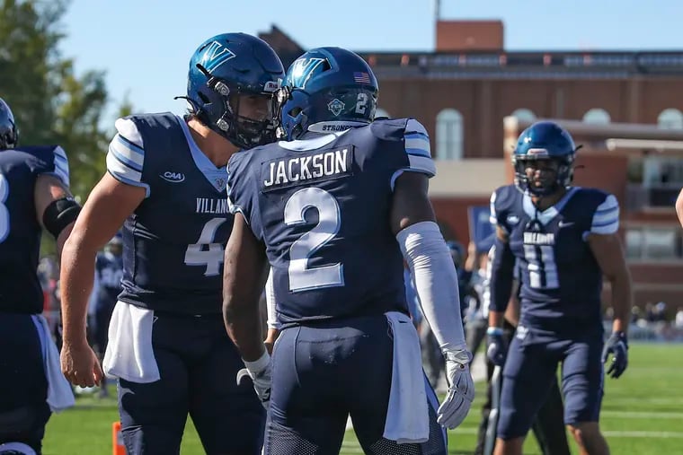 In the absence of running back Jalen Jackson (2), Villanova rusher TD Ayo-Durojaiye had a career day in a Wildcats win over Albany on Saturday.