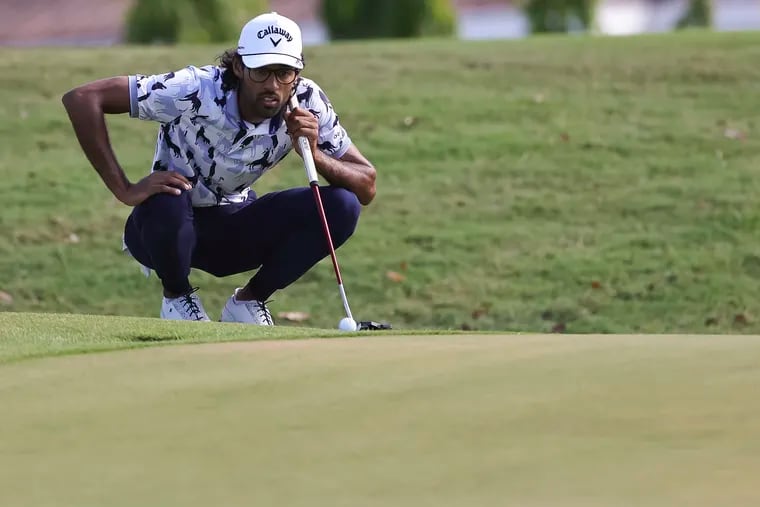 Akshay Bhatia of the United States checks his putt on the 6th hole during the first round of The Panama Championship at Club de Golf de Panama on February 02, 2023 in Panama, Ciudad de, Panama. (Photo by Buda Mendes/Getty Images)