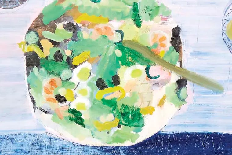 Aubrey Levinthal's painting titled "Giant Salad", oil on panel, 16" x 20" for Edith Newhall's article.