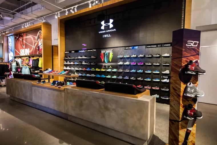 This photo shows apparel displays inside a typical Under Armour<br/>
 store. Under Armour recently closed its flagship Philadelphia store at 1529 St.