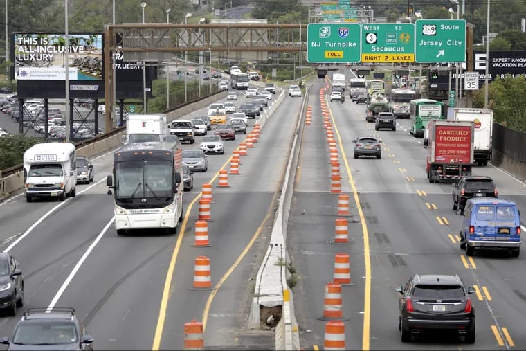 Traffic flows alongside two lanes closed for repair work in New Jersey last month.