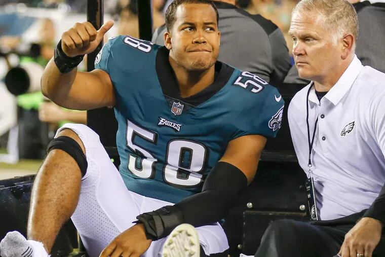 Philadelphia Eagles middle linebacker Jordan Hicks has been a sounding board for teammates while out of action injured.