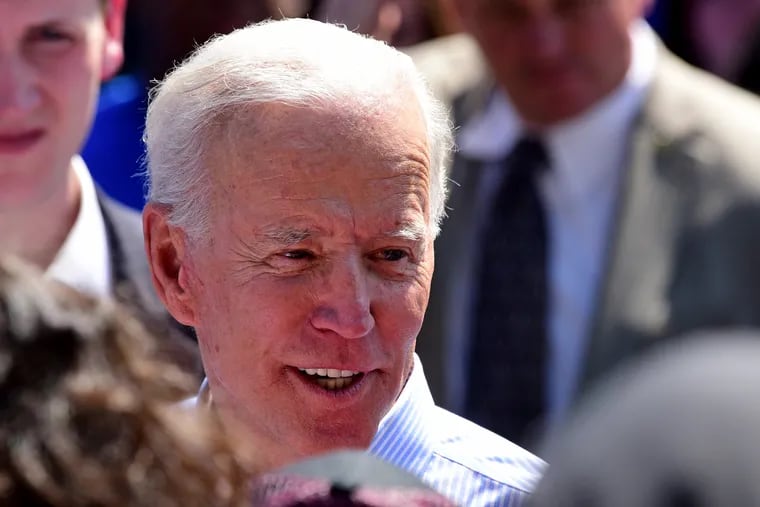 Democratic presidential candidate Joe Biden at a rally on Eakins Oval in May.