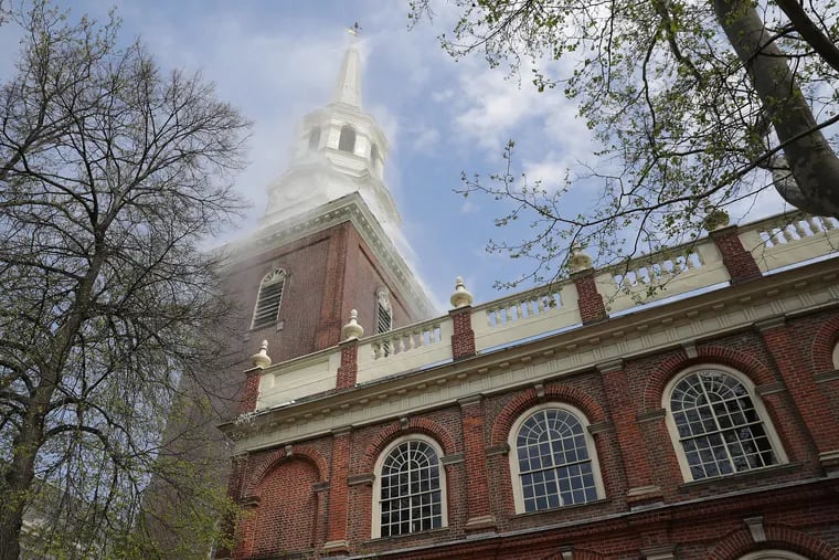 Christ Church tested the fire suppression system on the steeple of the church in Philadelphia on Wednesday morning