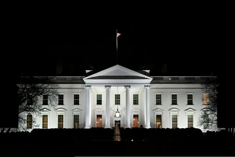 The White House on a January night as the government shutdown goes on,