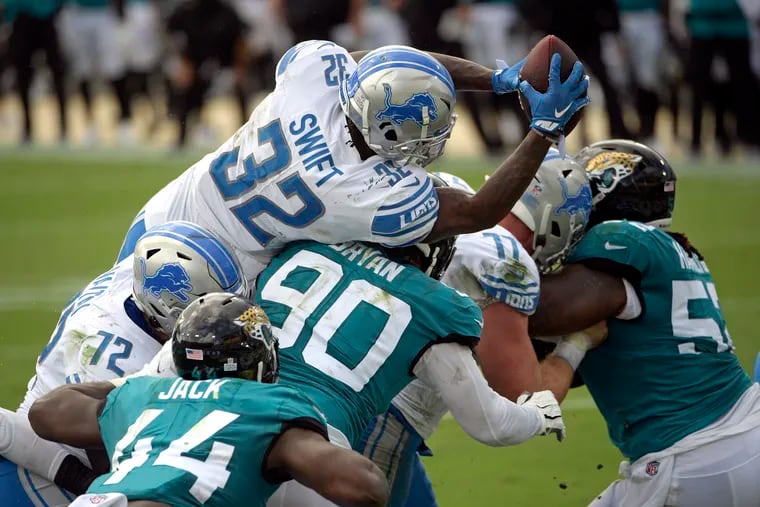 Detroit Lions running back D'Andre Swift had a pair of touchdowns in a win at Jacksonville.