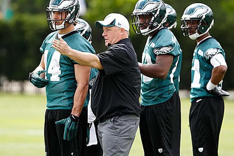 Everyone was pretty happy with the Chip Kelly Sound Experience on Monday. The practice was loud and fast for the most part. (David Maialetti/Staff Photographer)