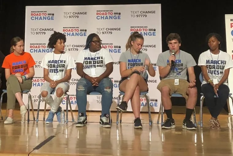 Teenage gun control activists from the March For Our Lives movement held a town hall in South Philadelphia Tuesday night. Among the panelists were Philly students from Parkway Center City Middle College.
