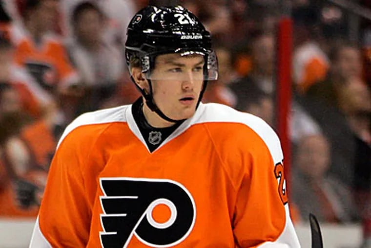 James van Riemsdyk has not been played with the Flyers since fracturing is foot on March 1. (Tom Mihalek/AP)