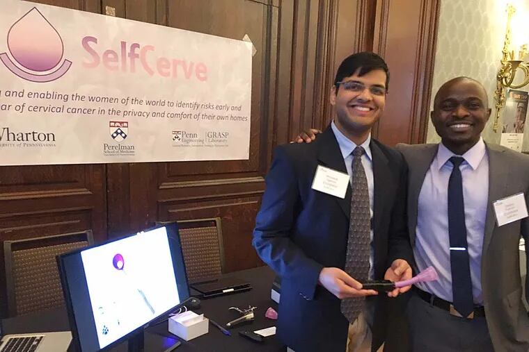 SelfCerve CEO Divyansh Agarwal (left) and COO Thulani Tsabedze hope to serve a billion women with an easily administered test for cervical cancer offering results in five minutes.