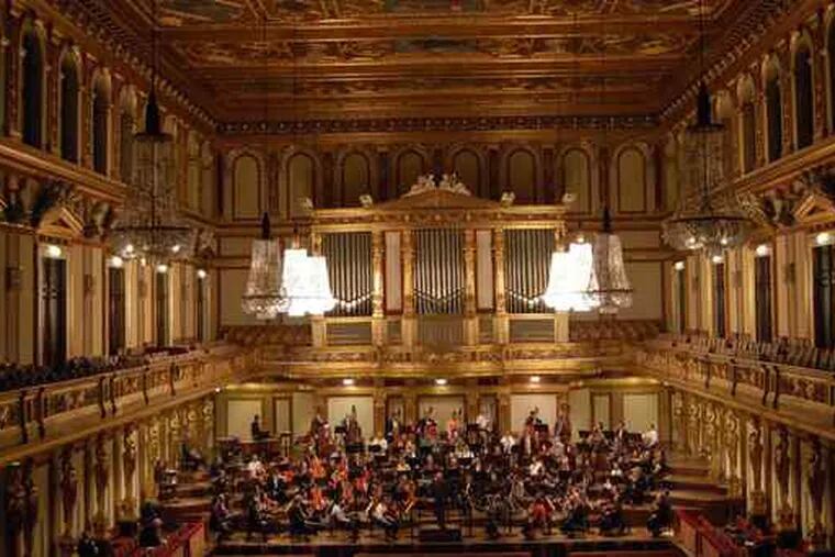 Members of the Philadelphia Orchestra rehearse in Vienna&#0039;s Musikverein. &quot;What these beams of wood have heard!&quot; conductor Christoph Eschenbach told the musicians Friday night.