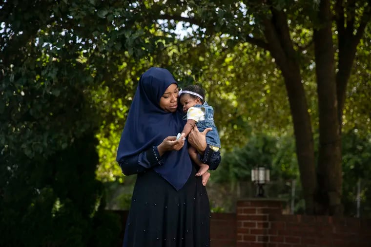 Sherell Robinson posed for a portrait with her 2-month-old daughter, Illiyin, near her home in Philadelphia on Wednesday, July 15, 2020.