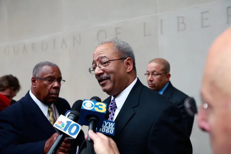 Chaka Fattah leaves court after his son was convicted on fraud charges Thursday, Nov. 5, 2015.
