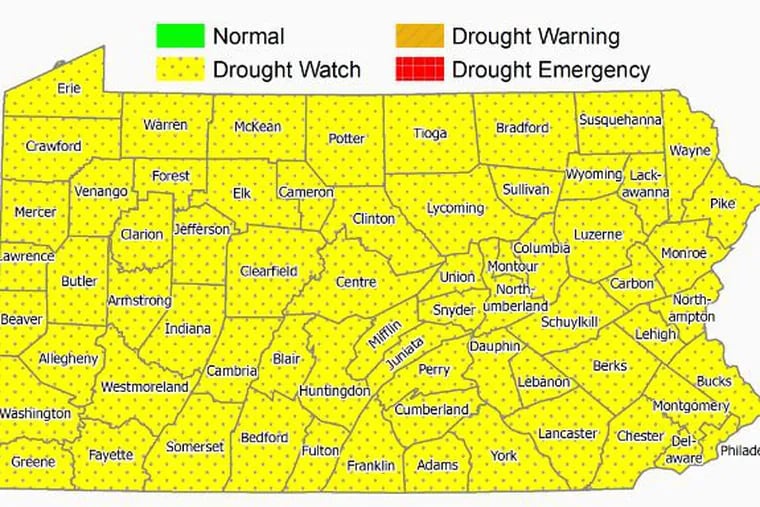 Map shows current drought warning status for all Pennsylvania counties as of June 15.