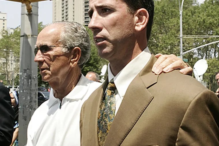 Former NBA referee Tim Donaghy and his father Gerry (left) leave Brooklyn Federal Court after sentencing on Tuesday. (John Taggart/For the Daily News)