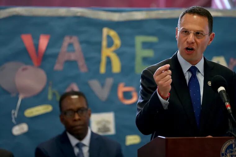 Josh Shapiro, Attorney General, Commonwealth of Pennsylvania, along with other law enforcement officials and politicians announce a gun violence initiative at the Vare Recreation Center in Philadelphia, PA on August 8, 2018.
