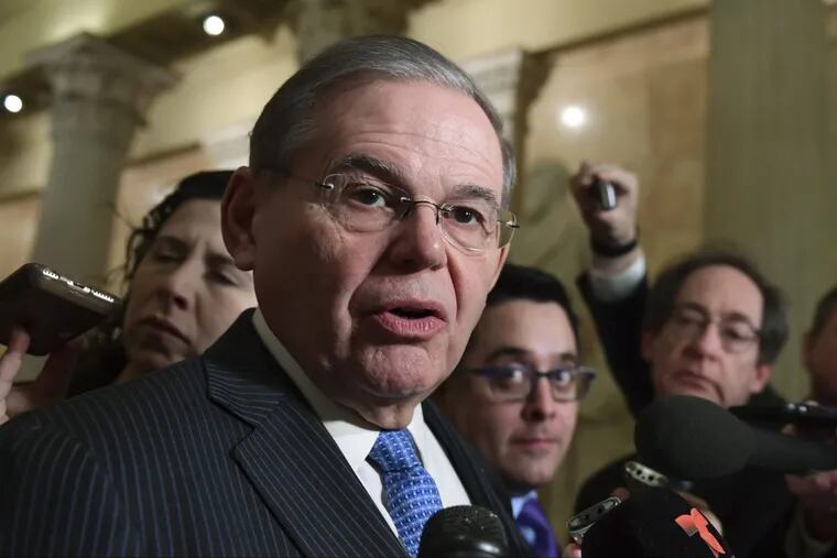 Sen. Bob Menendez, D-N.J., speaks with reporters on Capitol Hill in Washington, Wednesday, Jan. 17, 2018, following a meeting with the Congressional Hispanic Caucus and White House Chief of Staff John Kelly. AP Photo/Susan Walsh
