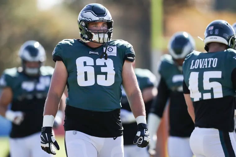 Eagles tackle Jack Driscoll is photographed during practice at the NovaCare Complex in South Philadelphia on Wednesday, Oct. 14, 2020.