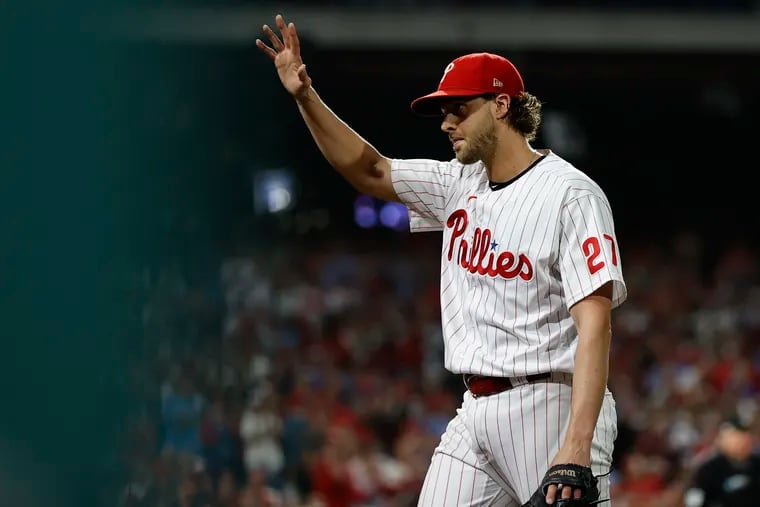 Aaron Nola allowed no earned runs in six innings against the Braves on Friday.