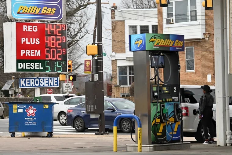 A gas station at Hunting Park and Allegheny Avenues on Monday. Fuel prices moved up again on Thursday, according to AAA.