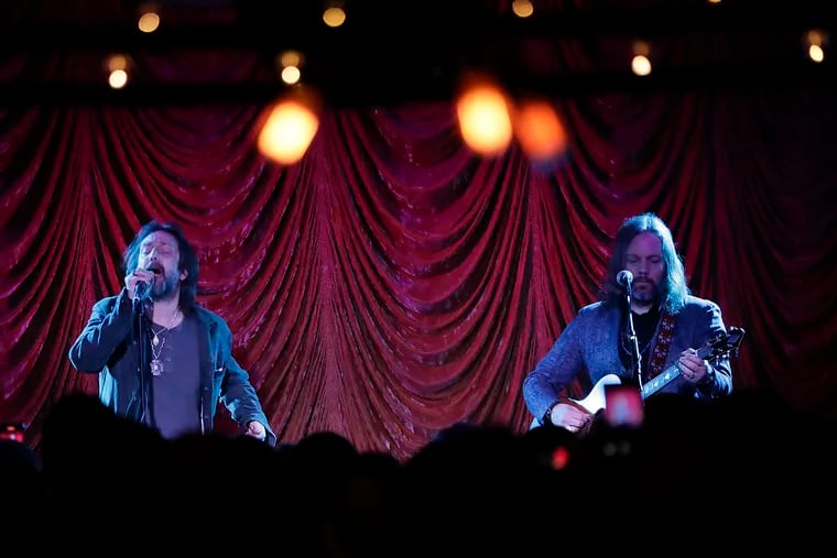 Chris Robinson (left) and Rich Robinson perform during the Brothers of a Feather acoustic show in the Foundry at the Fillmore on Friday, Feb. 21, 2020.  The Black Crowes bros are reunited, with an upcoming summer tour that will include the BB&T Pavilion in Camden.