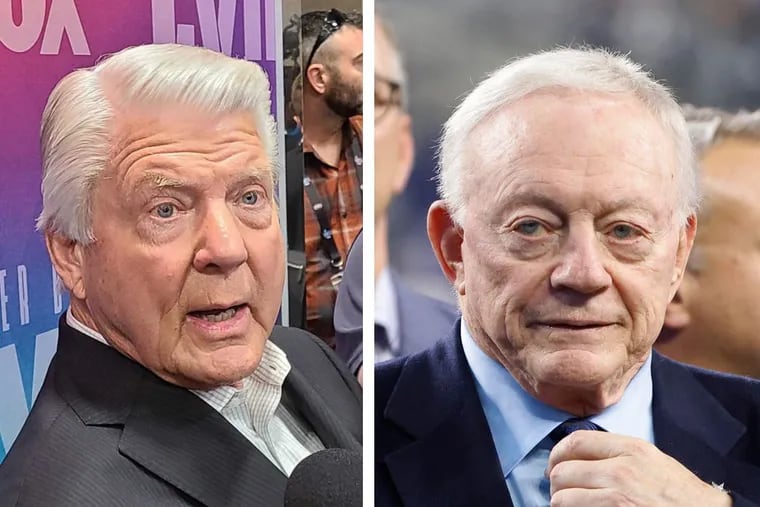 Fox Sports NFL analyst Jimmy Johnson (left) laughed at Eagles comments made by Cowboys owner Jerry Jones.