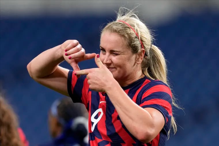 U.S. women's soccer team midfielder Lindsey Horan celebrates after scoring a goal against New Zealand on Saturday.
