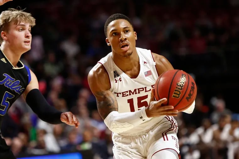 Temple's Nate Pierre-Louis is expected to spend time guarding Belmont's Dylan Windler, the Bruins' top scorer, during the Owls' NCAA play-in game Tuesday night.