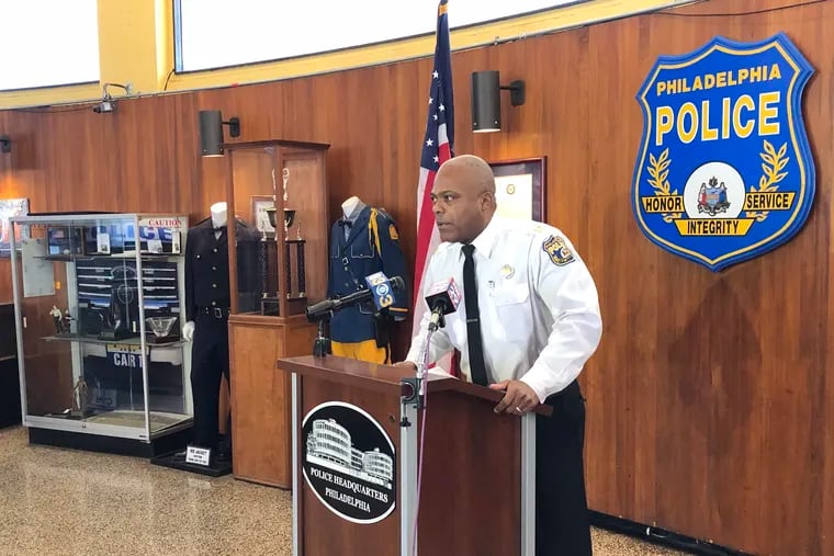 At a news conference, Capt. Sekou Kinebrew announces that Philadelphia Police detectives are looking for Peter J. Ricioppo in a violent Oct. 11 barroom brawl in South Philadelphia.