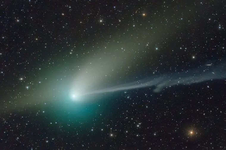 The green comet C/2022 E3 (ZTF) is visible from Earth this week, causing some Eagles fans to see it as an omen ahead of Sunday's NFC championship game. Photographer Dan Bartlett captured this image from his back yard in June Lake, Calif.