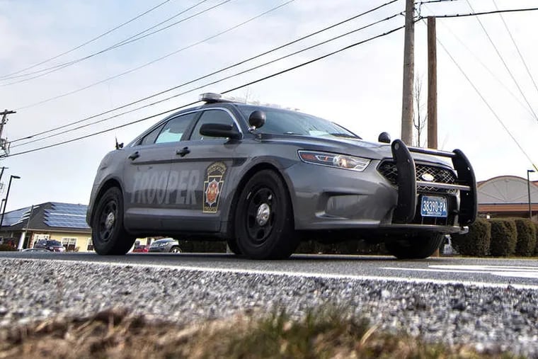 A State Police patrol drives near Commerce Street in Carlisle, Pa. Wednesday, March 11, 2018.